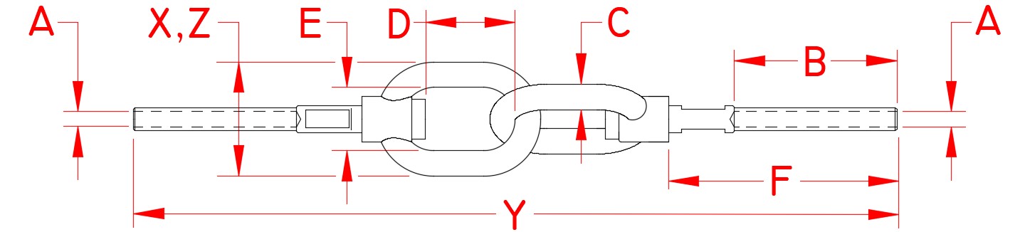 Stainless Steel Hand Swage Joined Swivel Gate Eyes, S0719-H0703, S0719-H0705, Line Drawing